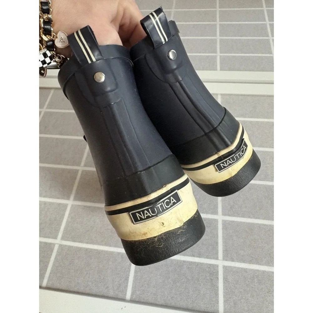 Nautica Navy Blue Ankle Water Rain Boots‎ Wellies Women's Sz 7 Lace-Up Coastal